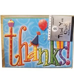 Amscan Rainbow Thank You Cards Party Hats Blank Cards 8 Envelopes 483462